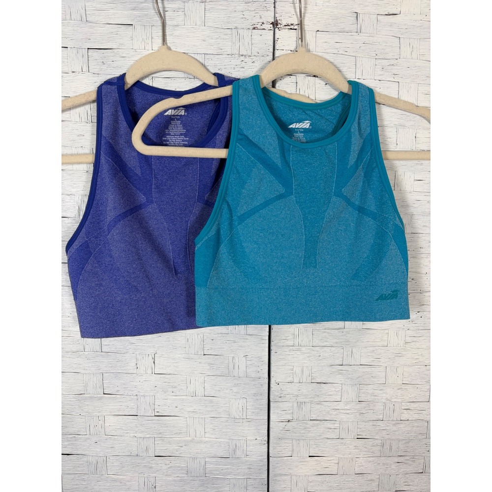 Avia Womens Sports‎ Bras 2 Pack Seamless Racerback Purple Teal Blue RA371215